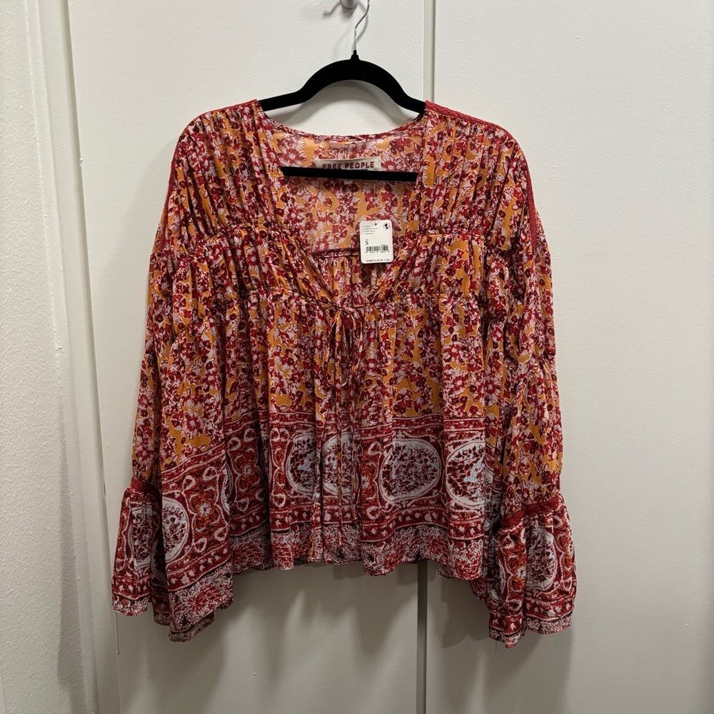 NWT Free People Sz Small Lorraine Tiered Kimono Top Boho Paisley Wide Sleeves - Picture 3 of 8